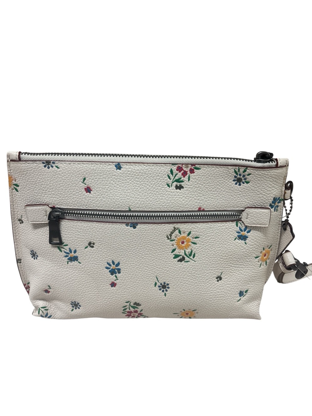 COACH Charlie Pouch- Chalk White Floral Leather Wristlet - Picture 2 of 11